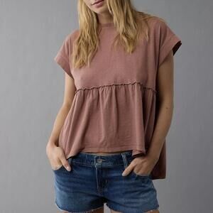 AE Cotton Sunchaser Knit Babydoll Swing T-Shirt American Eagle NWT Mauve Small